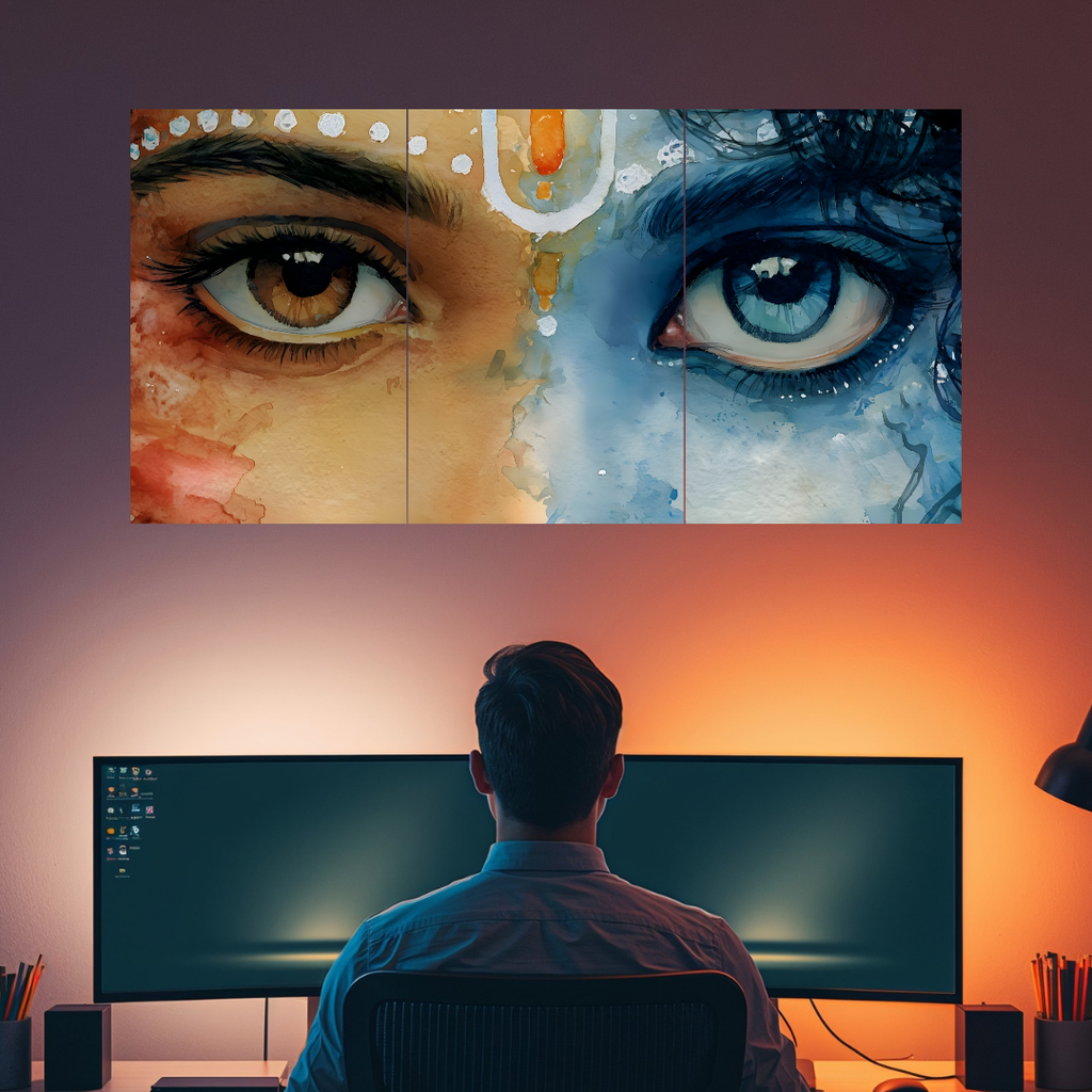 Radha Krishna Split Posters Set of 3 – Divine Love Wall Art for Home Decor   Divyam Prints