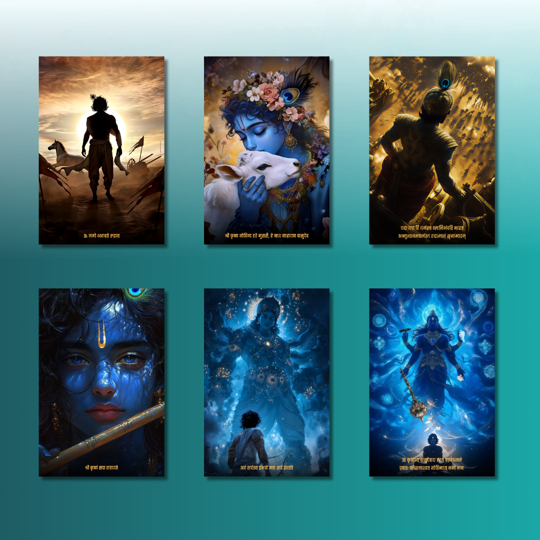 Krishna Collection – 6 Poster Combo | Divine Kanha Wall Art Set | 8K Premium Gloss Edition   Divyam Prints