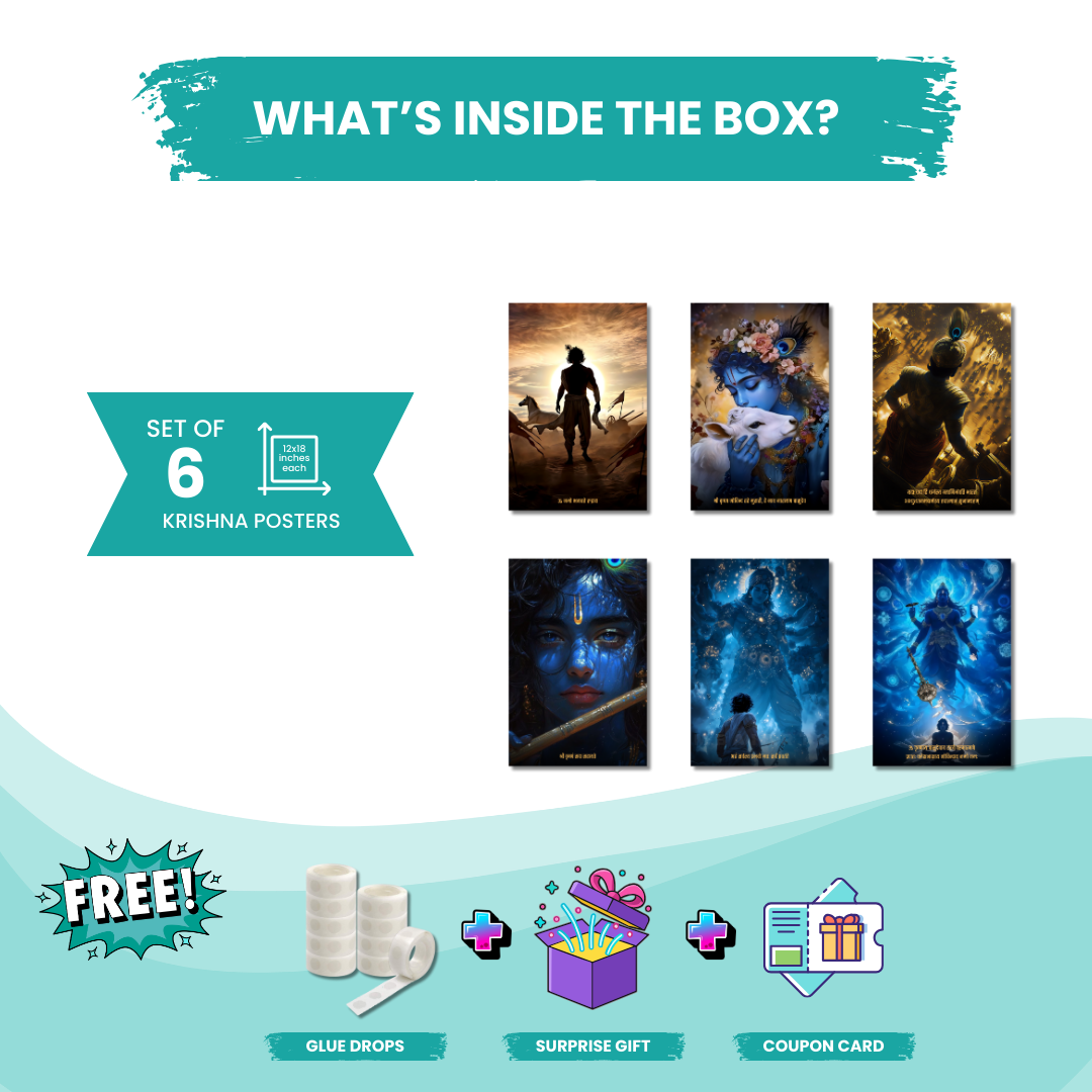 Krishna Collection – 6 Poster Combo | Divine Kanha Wall Art Set | 8K Premium Gloss Edition   Divyam Prints