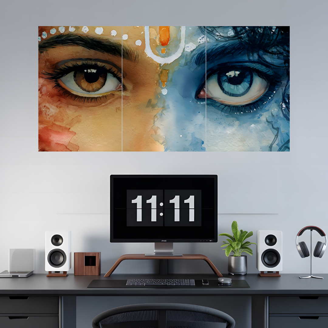 Radha Krishna Split Posters Set of 3 – Divine Love Wall Art for Home Decor   Divyam Prints