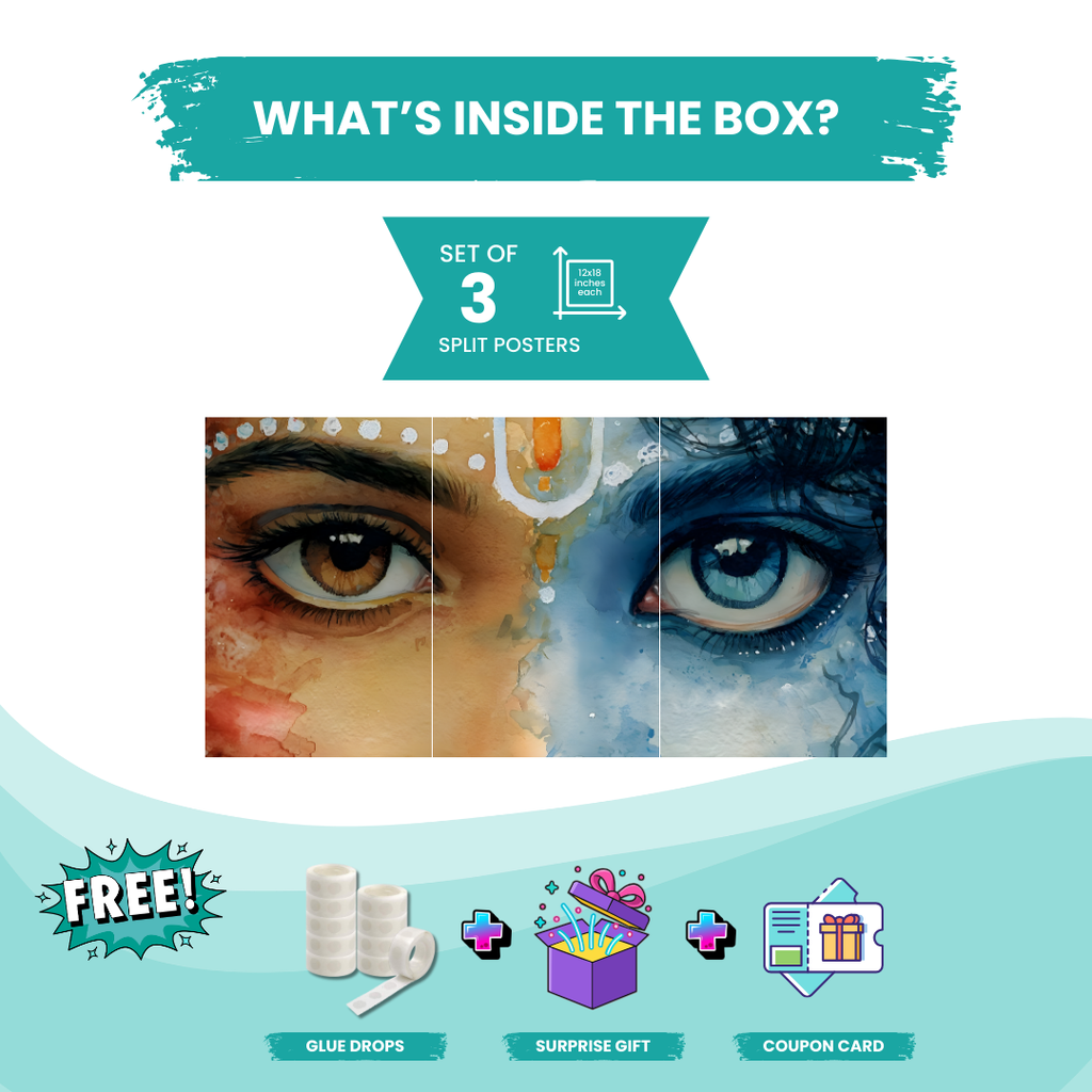 Radha Krishna Split Posters Set of 3 – Divine Love Wall Art for Home Decor   Divyam Prints