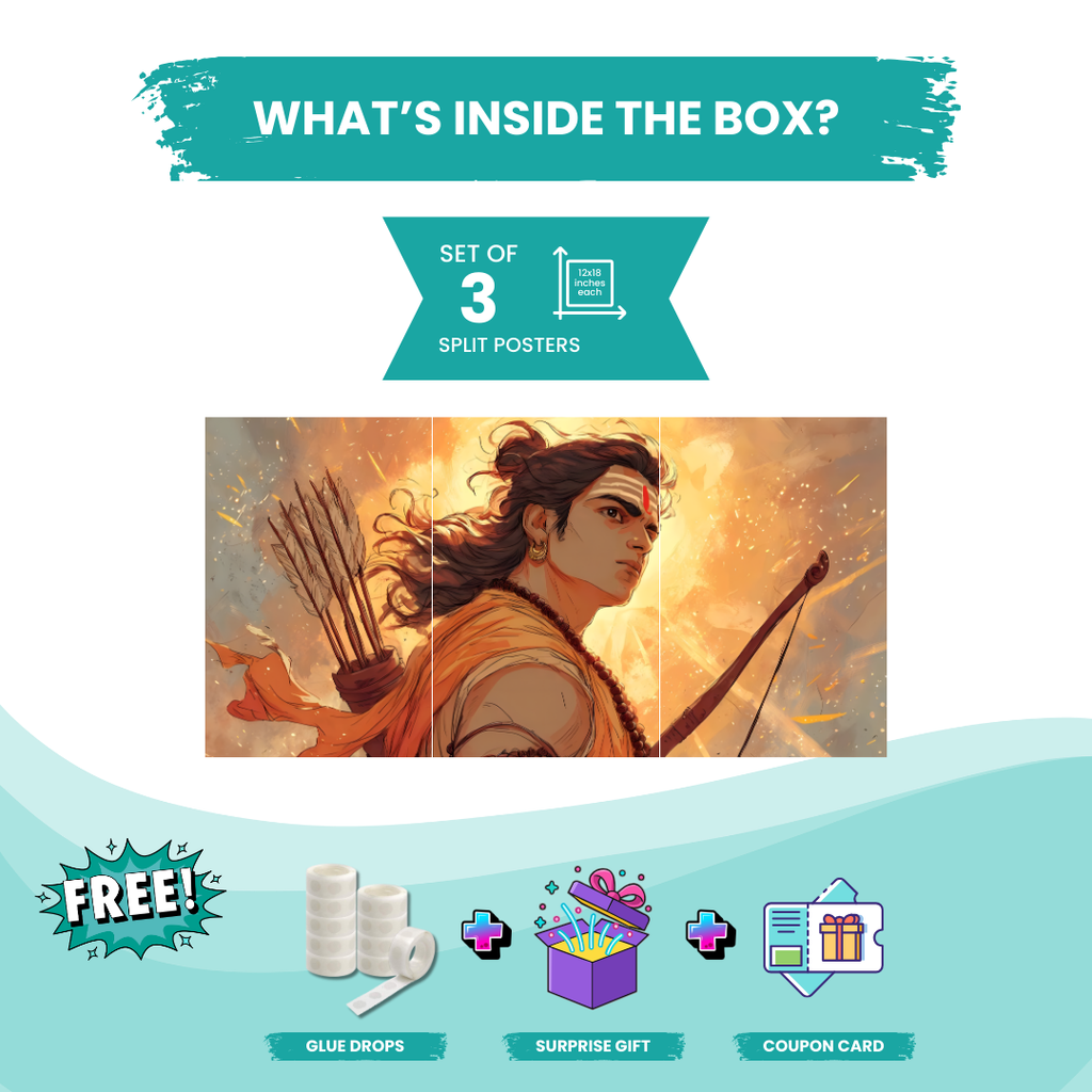 Shri Ram Split Posters Set of 3 – Ramayana Wall Art for Home Decor   Divyam Prints